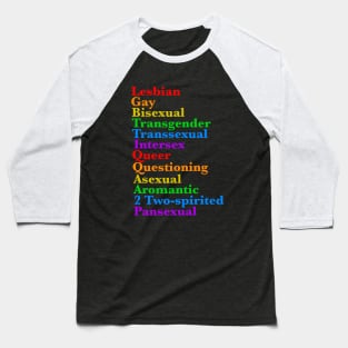 LGBTTIQQAA2P Pride Diversity Rainbow LGBTQ Acronym Baseball T-Shirt